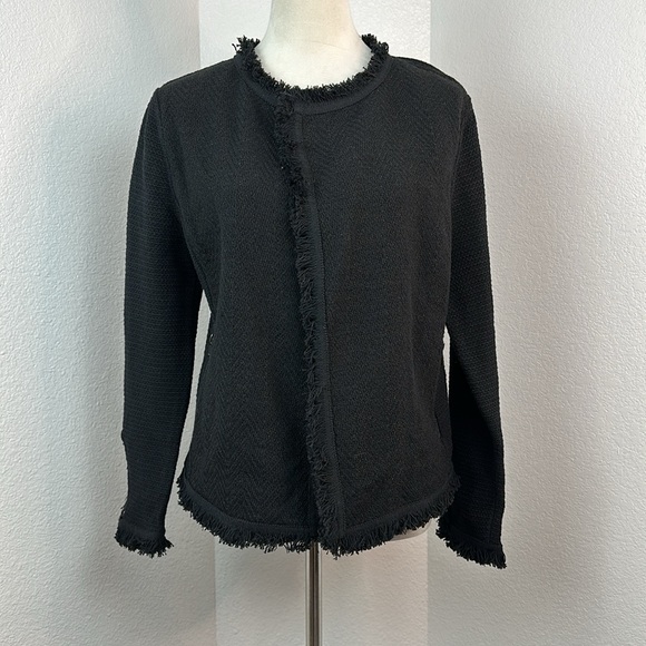 NIC + ZOE Black FRINGE MIX KNIT JACKET Size Large NWT - Picture 6 of 16